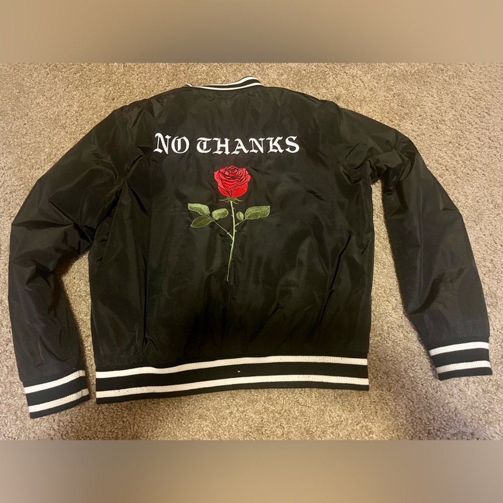 Forever 21 Bomber Crop Jacket Black PolySatin and PolyCotton
